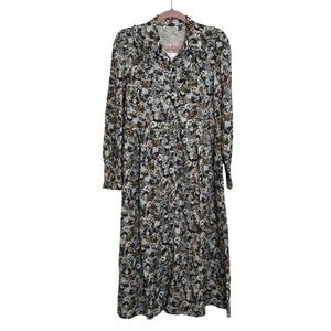 Baukjen Zenni Organic Cotton Midi Shirt Dress Size 8 Navy‎ Blue Ditzy Floral NEW